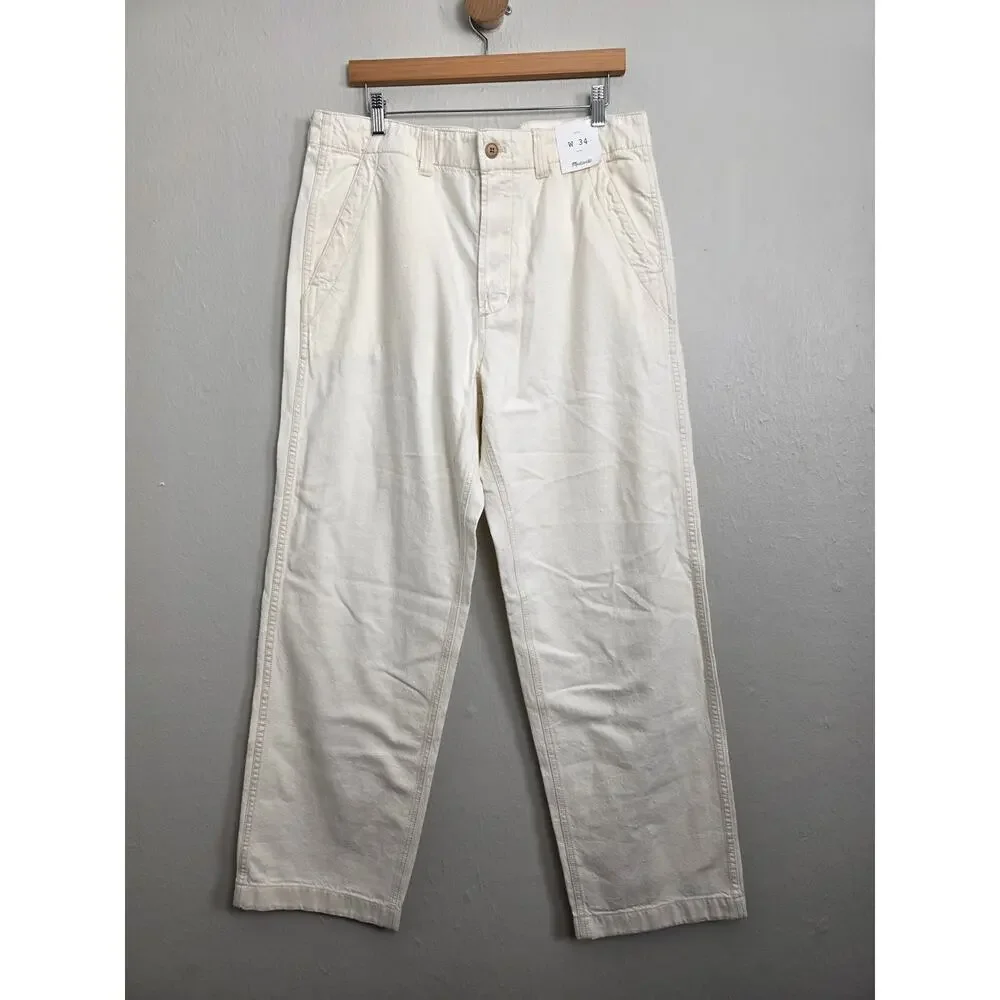 Madewell Men Patch Pocket Relaxed Jeans Ecru Cream Linen Blend Denim 34 NWT
